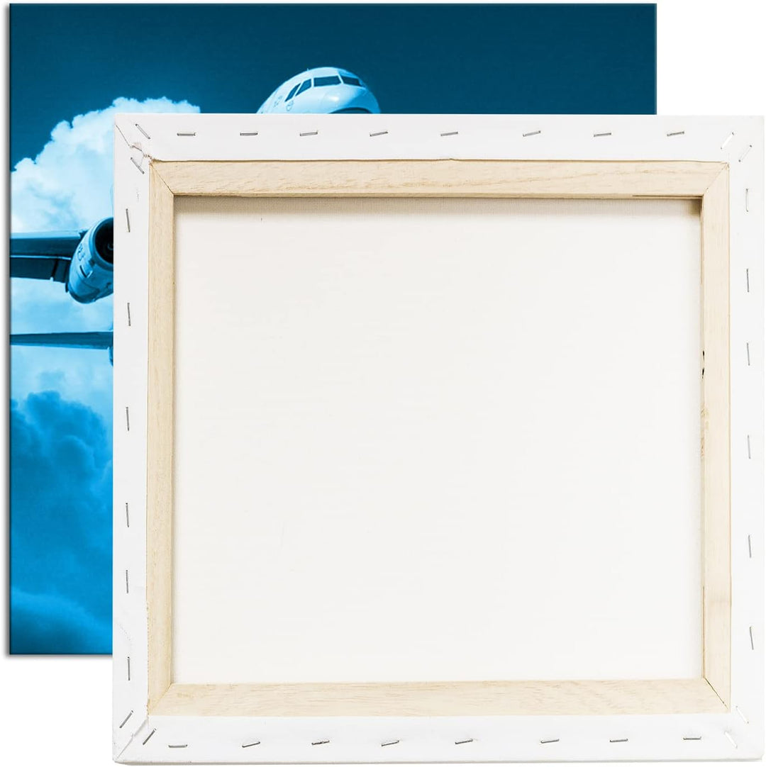 Flugzeit in den Wolken im Format: 60x60 Effekt: Zeichnung als Leinwandbild, Motiv auf Echtholzrahmen