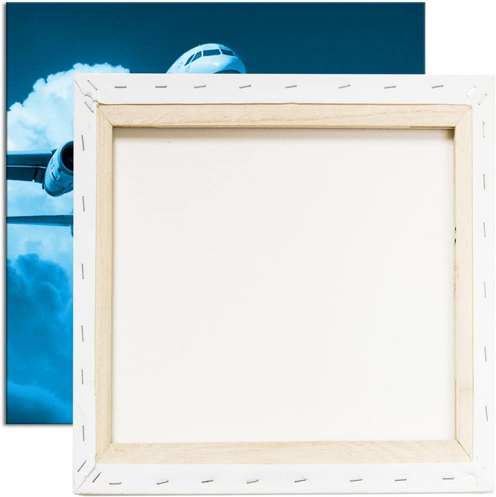 Flugzeit in den Wolken im Format: 60x60 Effekt: Zeichnung als Leinwandbild, Motiv auf Echtholzrahmen