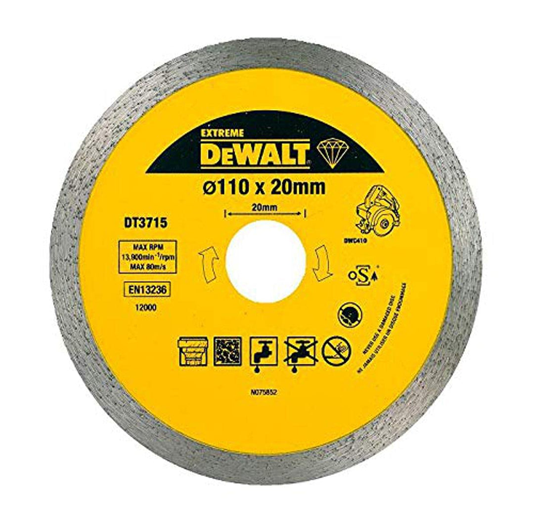 Dewalt Extreme Diamant-Trennscheibe DT3715 (für Fliesensäge DWC410, 110mm Durchmesser, für Nass- und