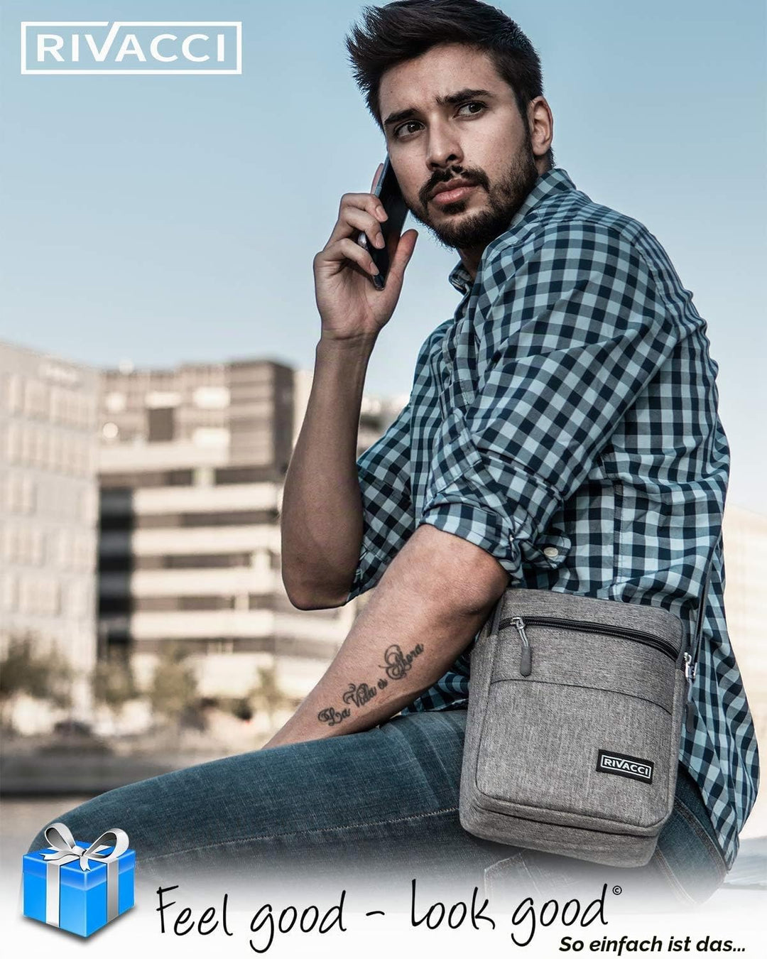 Rivacci Umhängetasche Schultertasche für Herren, Damen und Jungen, Kuriertasche aus Canvas, Herrenta