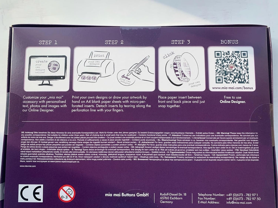 Buttons 56mm selber machen ohne Buttonmaschine (10 Stück) – Ansteckbuttons Set mit Nadel-Pins und A4