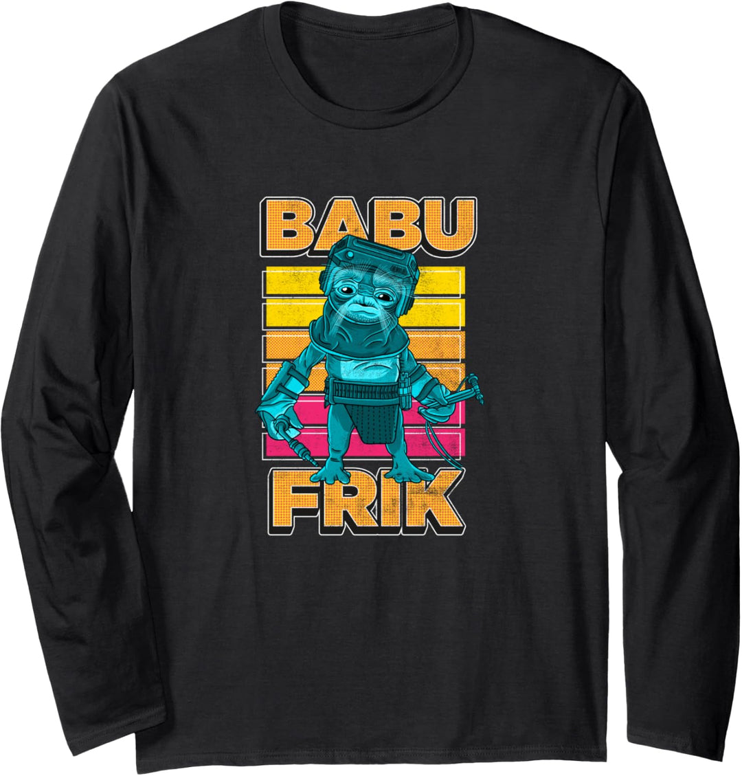 Star Wars Babu Frik Striped Background Portrait Langarmshirt