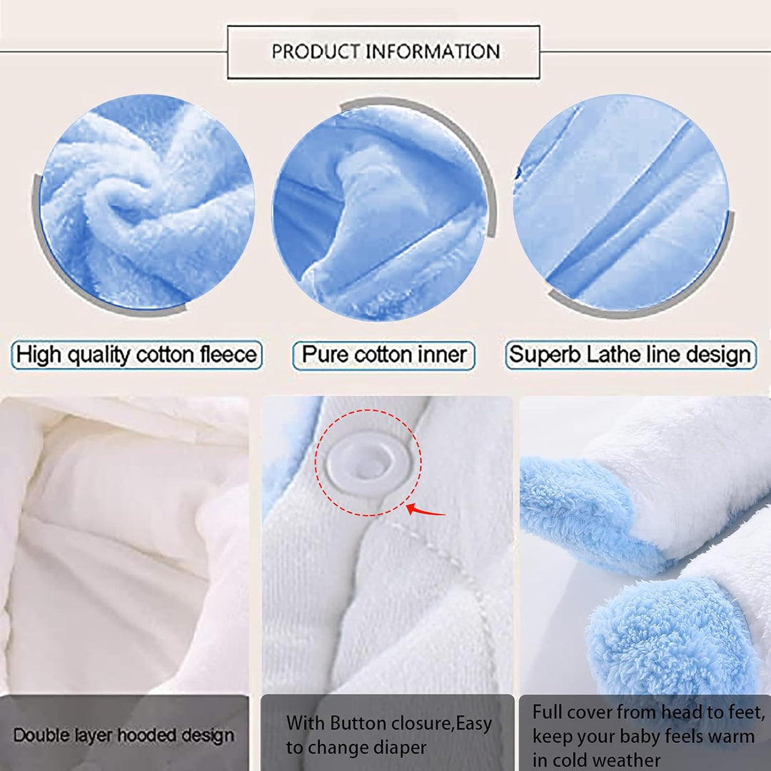 Neugeborene Baby Cartoon Bär Schneeanzug Wintermantel Fleece Kapuze Strampler Jumpsuit Blauer hase 9