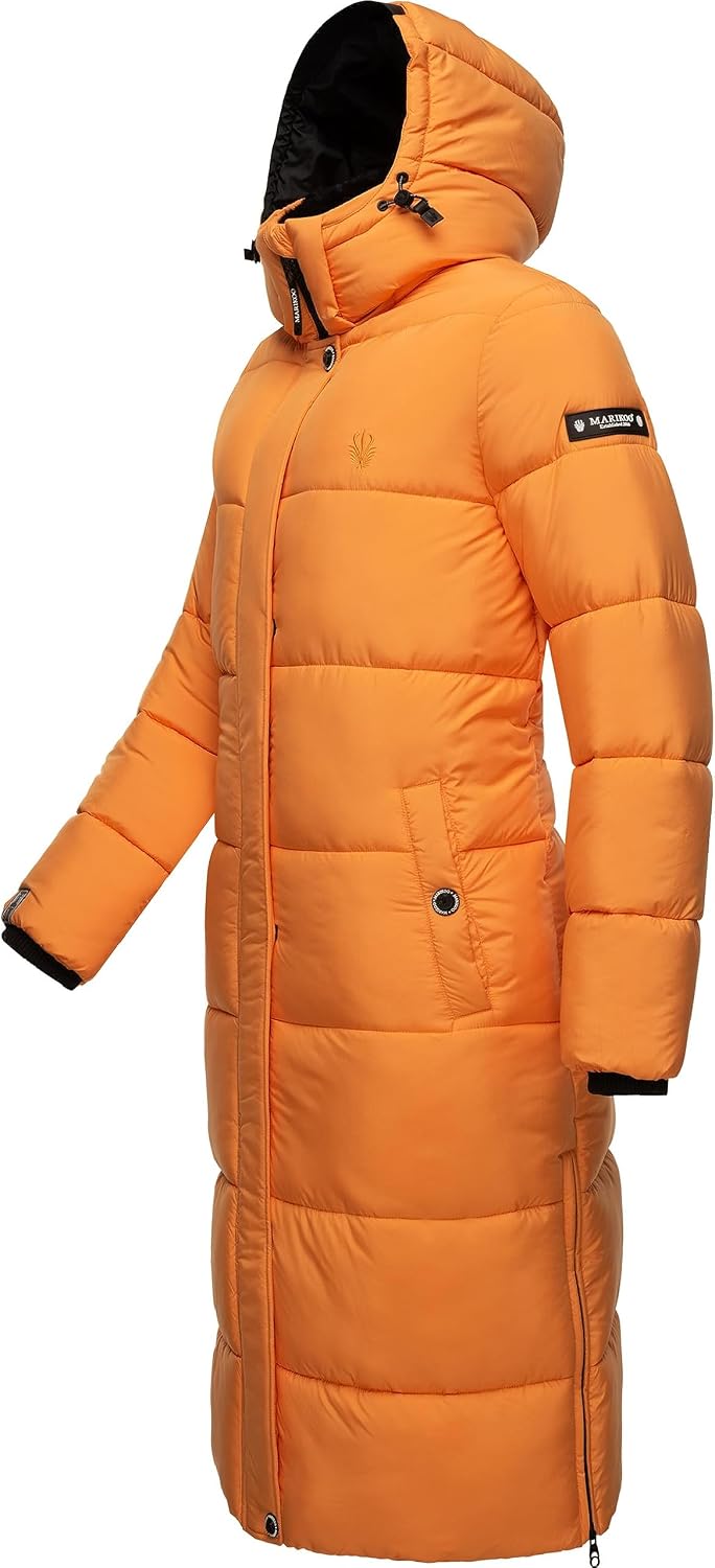 MARIKOO Damen Wintermantel warmer Steppmantel lang mit abnehmbarer Kapuze Reliziaa XS-3XL XS Apricot