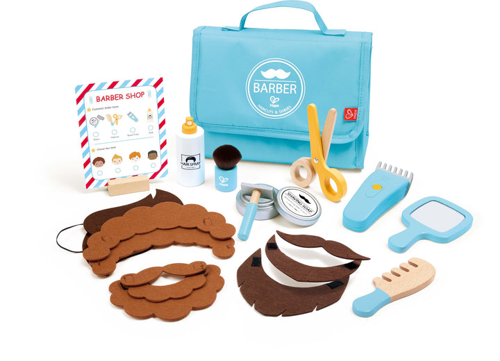 Hape Friseur-Set - Friseur Spielzeug & Rollenspielset, mit realistischem Friseurzubehör, Filzhaar un