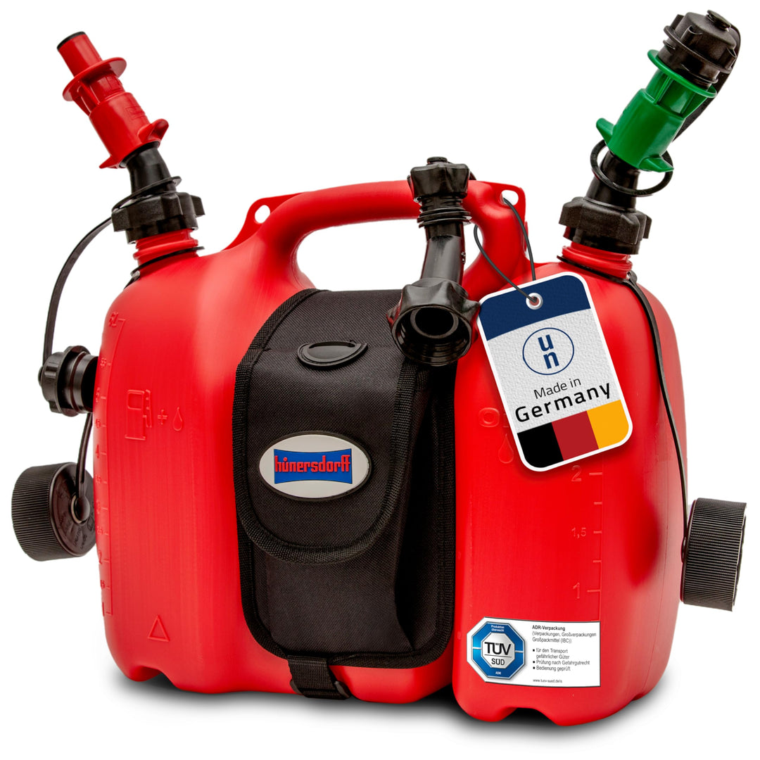 hünersdorff 805062 PROFI Doppelkanister / Kombikanister für Kraftstoff und Öl mit Satteltasche und z