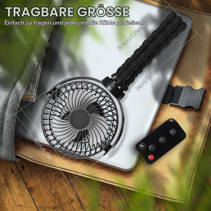 Hianjoo LED Ventilator mit 10000mAh Akku - 360° Drehbarer Kleiner Tischventilator für Camping, Zelte
