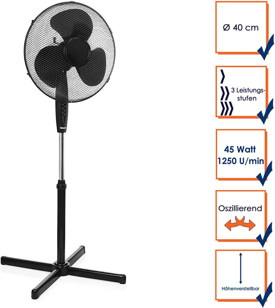 Tristar Standventilator – 40 cm Durchmesser/höhenverstellbar mit 3 Leistungsstufen, VE-5894