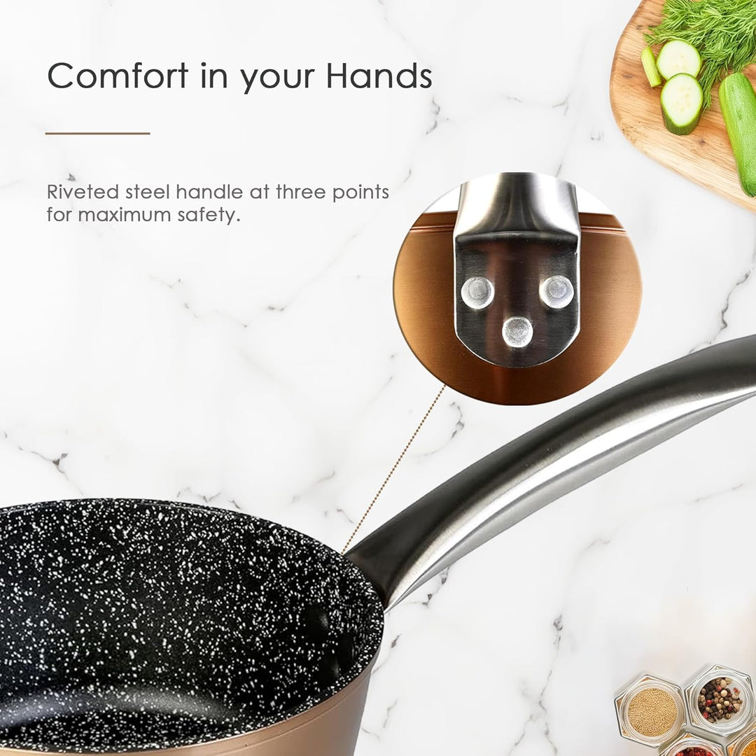 WECOOK! Professional Stielkasserolle Induktion 16 cm, Milchtopf, Ökologischer Antihaft-Stein ohne PF