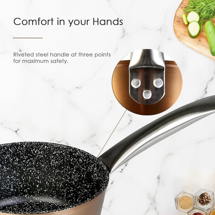 WECOOK! Professional Stielkasserolle Induktion 16 cm, Milchtopf, Ökologischer Antihaft-Stein ohne PF