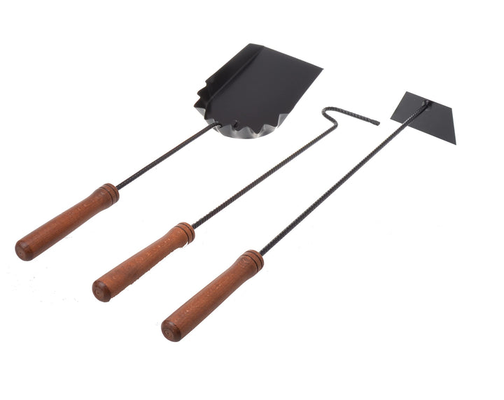 3er Set kaminbesteck schwarz, Kaminzubehör, Kaminwerkzeug, Kamingarnitur mit Schürhaken, Aschekratze