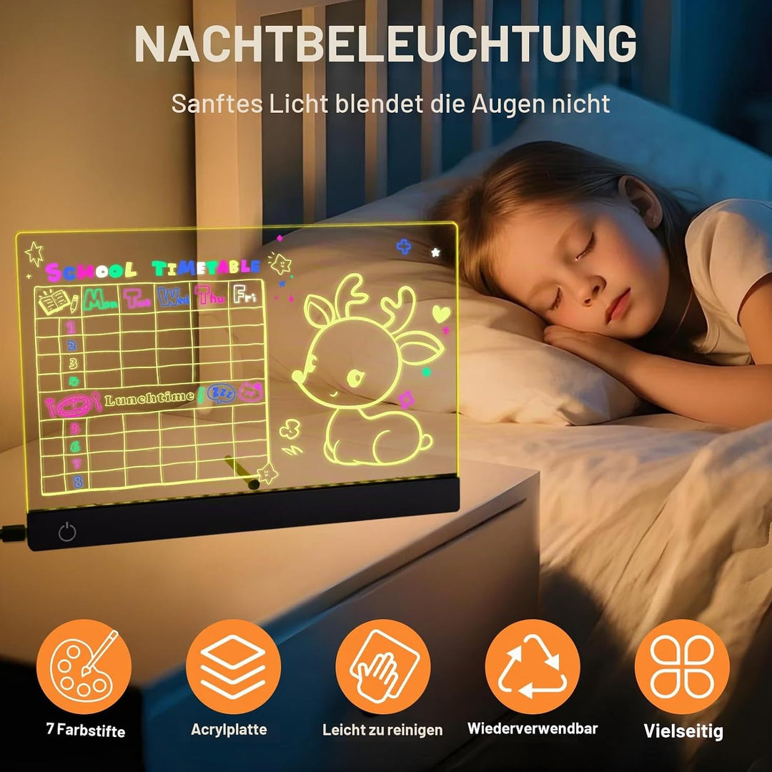 LED Notiztafel mit Farben, 30x20 CM Leuchtendes LED Zeichenbrett für Kinder, 6 Farben Einstellbar 4