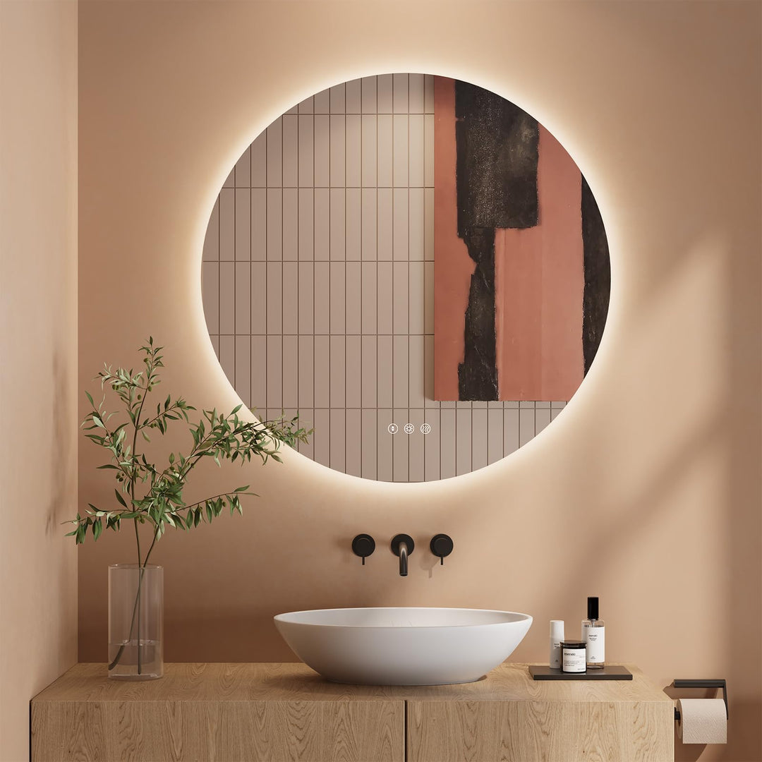 Dripex Badezimmerspiegel Led Badspiegel Rund, Touch-Schalter, Dimmbar, 3 Lichtfarbe Einstellbare Spi