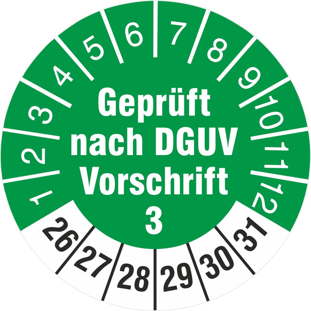 200 Prüfplaketten Prüfetiketten geprüft nach DGUV Vorschrift 3 rund 18 mm 2022-2027 200 18mm Durchme