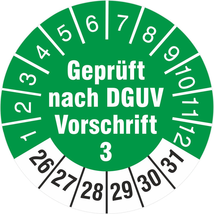 200 Prüfplaketten Prüfetiketten geprüft nach DGUV Vorschrift 3 rund 18 mm 2022-2027 200 18mm Durchme