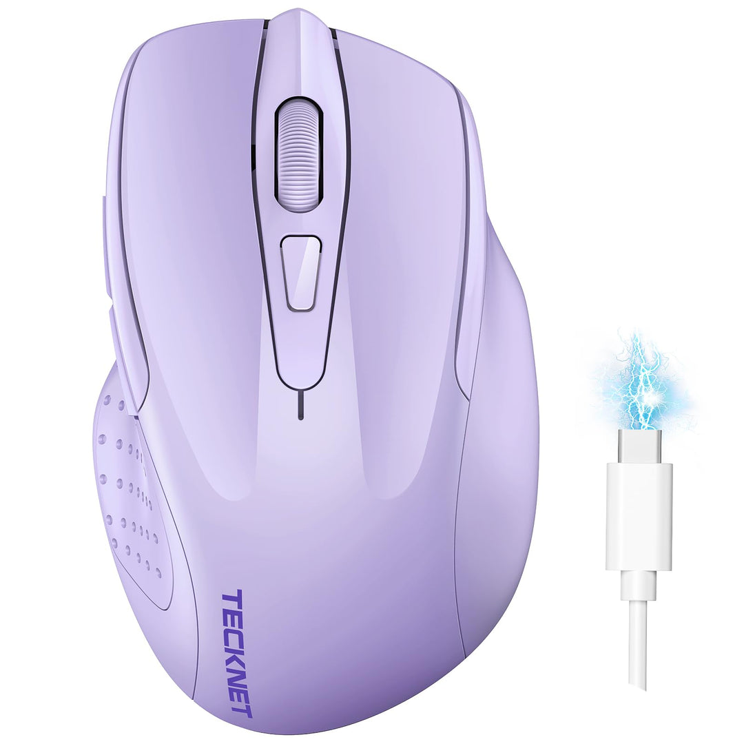 TECKNET Bluetooth Maus, Wiederaufladbare Maus Kabellos(DREI Modi: BT 5.0/3.0 + 2.4G), 4800 DPI, Ergo