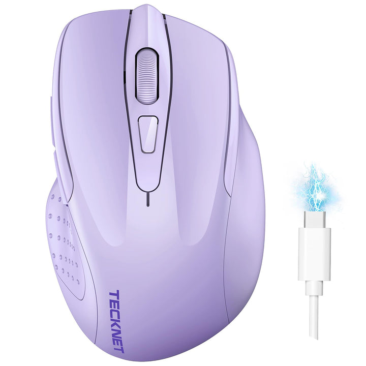 TECKNET Bluetooth Maus, Wiederaufladbare Maus Kabellos(DREI Modi: BT 5.0/3.0 + 2.4G), 4800 DPI, Ergo