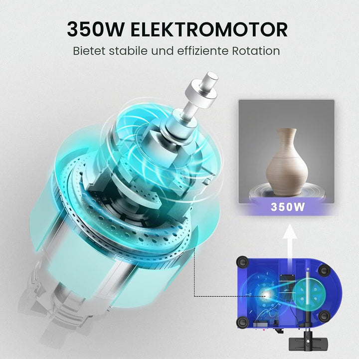 VAYOTOY Elektrische Töpferscheibe,25CM Töpferscheibe Formmaschine 350W Elektrisches DIY Tonwerkzeug