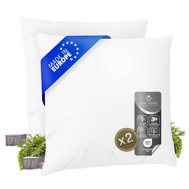 FAM Home Weiches Mikrofaser-Kissen 60x60cm, mit optimaler Stütze für Nacken und Kopf, 2er-Set 2er Se