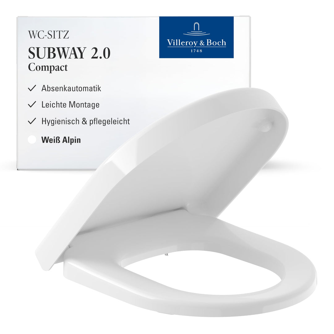 Villeroy & Boch WC-Sitz Subway 2.0 Compact - Toilettendeckel Weiss glänzend mit Absenkautomatik - Ab