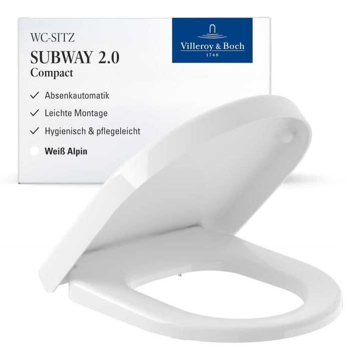 Villeroy & Boch WC-Sitz Subway 2.0 Compact - Toilettendeckel Weiss glänzend mit Absenkautomatik - Ab
