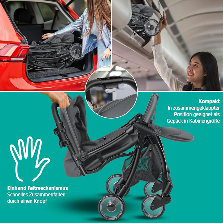 KIDIZ® Kinderwagen Premium Kinderbuggy klappbar Liegebuggy Sportwagen Faltbar 360°Räder 5-Punkt Gurt