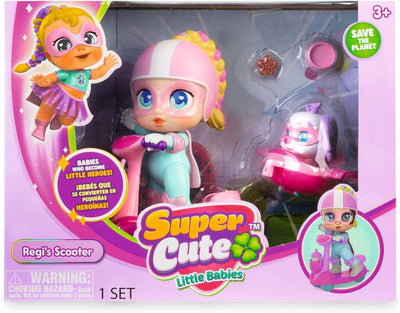 Super Cute Mini Doll Regi mit Scooter, sofort spielbereites Set. Puppenroller mit freidrehenden Räde