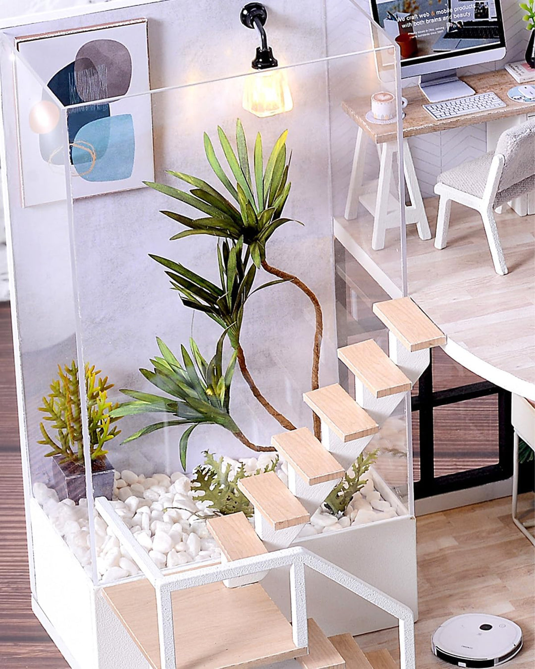 DIY Miniatur Haus Bausatz für Erwachsene,Puppenhaus Gewächshaus mit LED Licht,3D Puzzle Buchstütze a