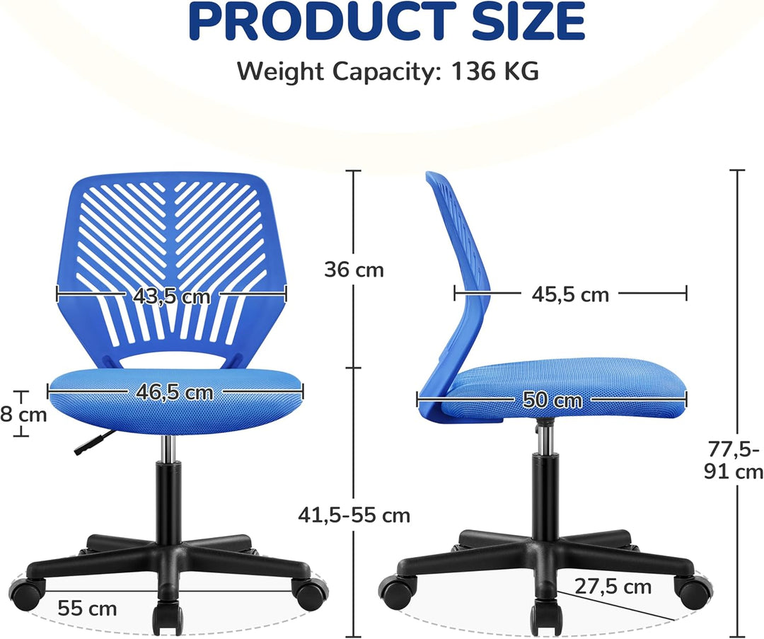 Yaheetech Bürostuhl Ergonomisch Schreibtischstuhl ohne Armlehnen Drehstuhl mit Rücklehne Arbeitsstuh