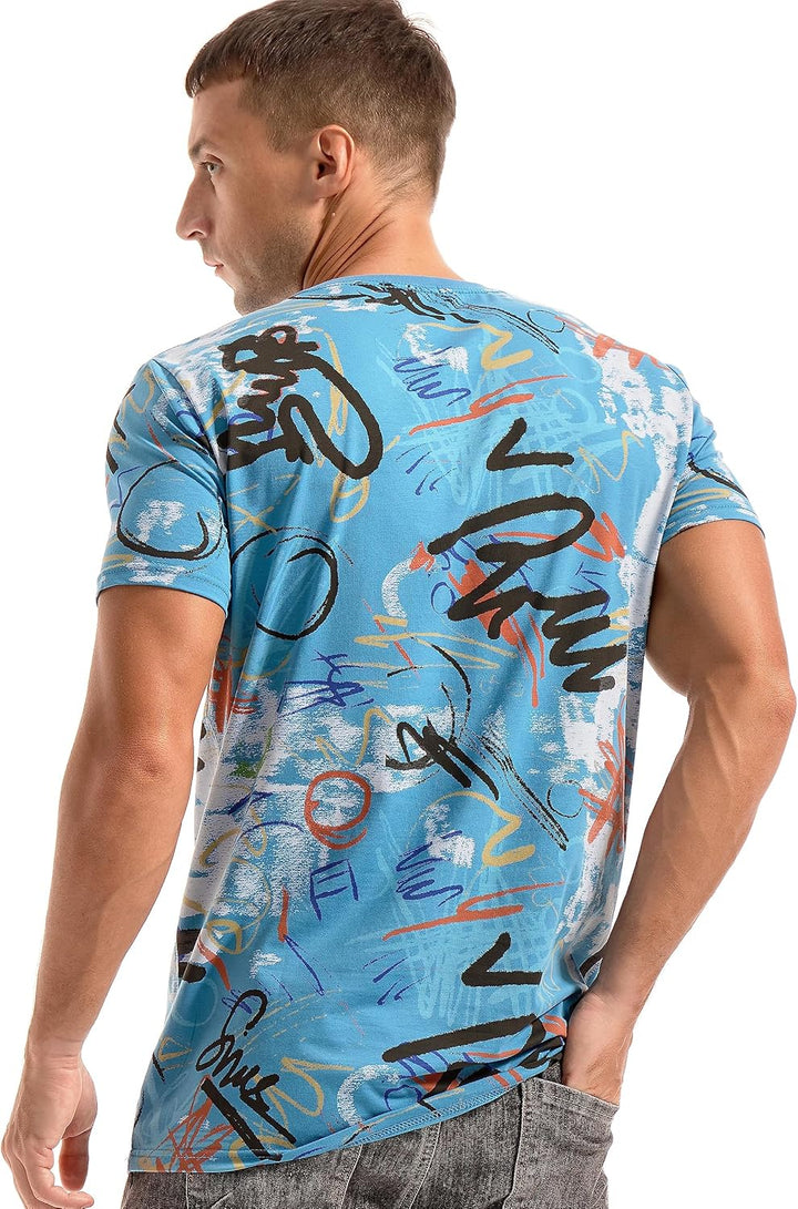 RONOMO Herren Mode Krawatte Dye T-Shirt Casual Print T-Shirt Graffiti T-Shirt 4XL Ty Blau, 4XL Ty Bl