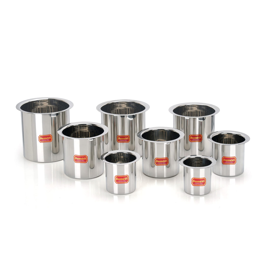 Sumeet Edelstahl Ganj/Milchkocher/Milchtopf/Lang-Tapeli Set von 8 Stück (400ml, 550ml, 750ml, 1150ml