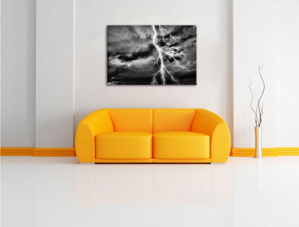 Pixxprint Blitz am Gewitterhimmel als Leinwandbild/Grösse: 100x70 / Wandbild/Kunstdruck/fertig bespa
