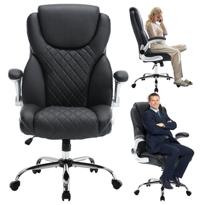 Bosmiller Ergonomischer Bürostuhl mit Einer Tragkraft von 180 kg, hoher Rückenlehne aus PU-Leder, Ve