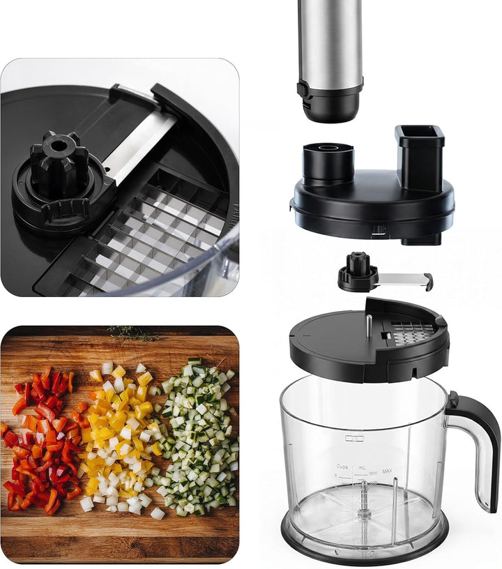 LEHMANN Stabmixer Set 2000 W, Multifunktions Pürierstab 10-in-1, 12 Stufen &amp; Turbo-Funktion, 12 Zube