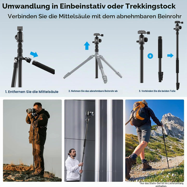 SIRUI APT-02 Stativ Kamera Einbeinstativ 2-in-1, 200 cm höhenverstellbar, mit 360° Kugelkopf, max. T