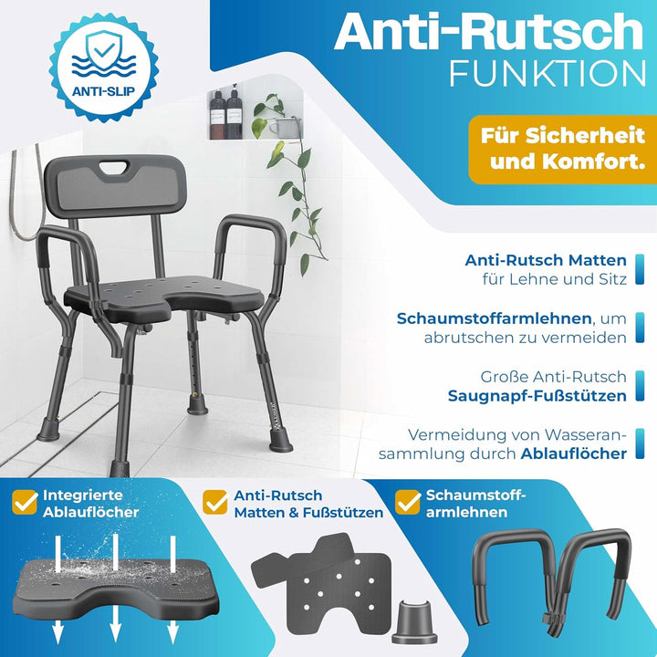 KESSER® Duschhocker mit Lehne für Senioren & Schwangere Duschsitz | Badhocker 150KG belastbar 6 Stuf