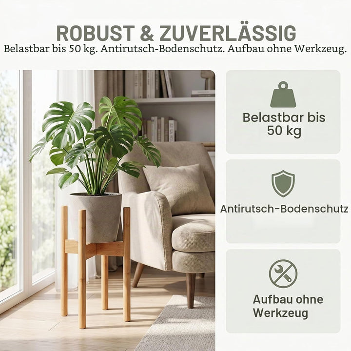 Verstellbarer Blumenständer (Bis 31cm Breite) - Massiver Pflanzenhocker 35cm Hoch, Kreuz-Design Blum