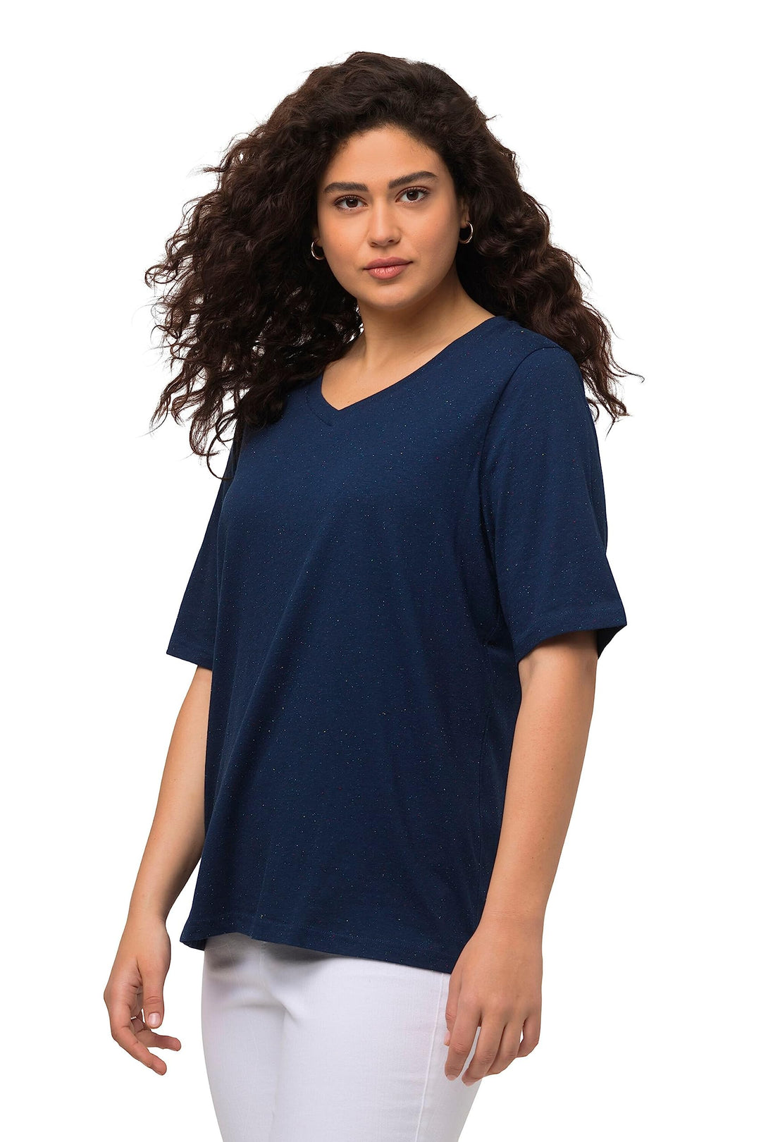 Ulla Popken Damen grosse Grössen Übergrössen Plus Size T-Shirt, Noppen, V-Ausschnitt, Halbarm 815644