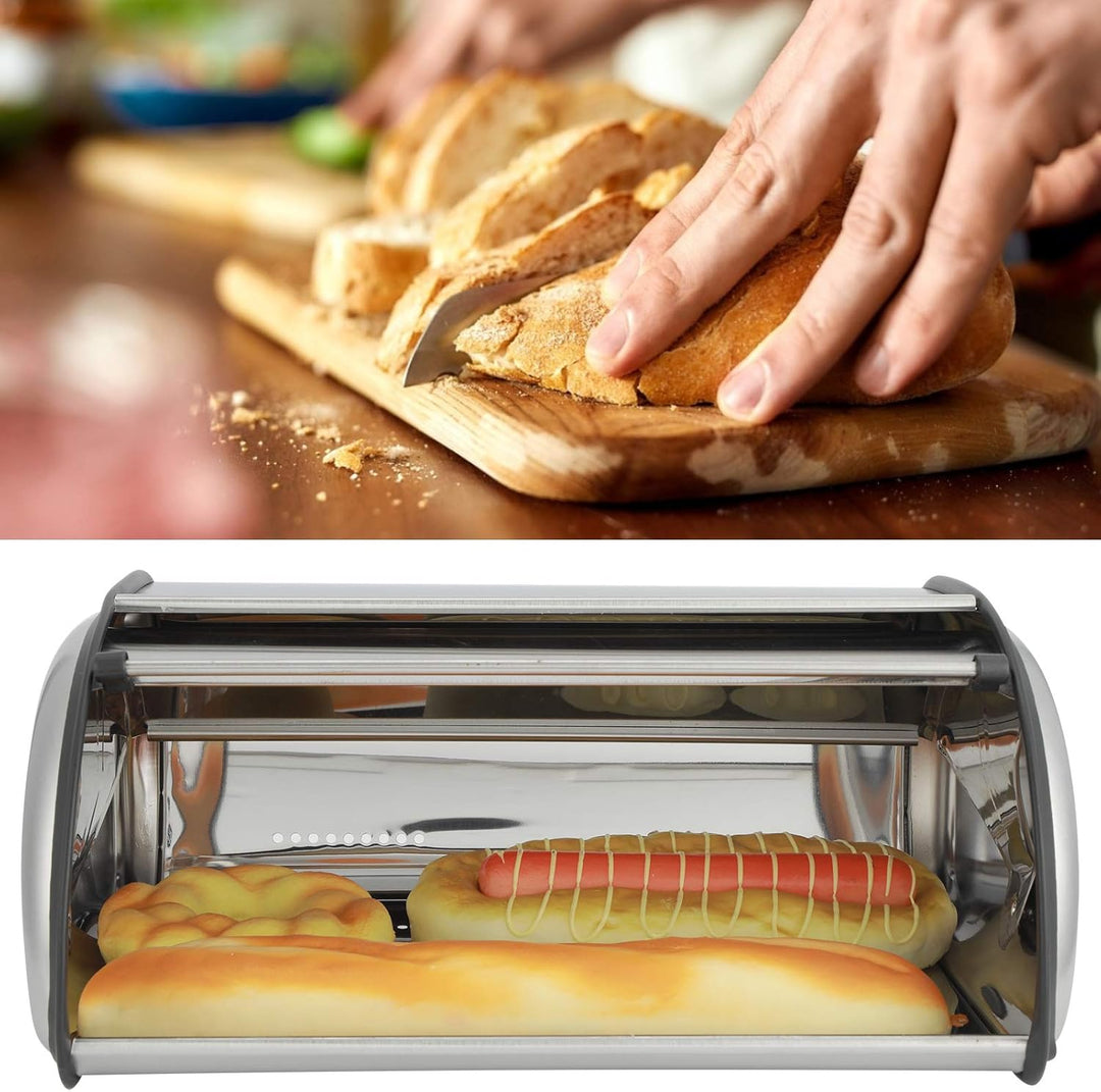 Brotkasten Edelstahl, Brotkasten Frontklappe, Metall, Brotaufbewahrung, Küchenaufbewahrungsbox, Brot