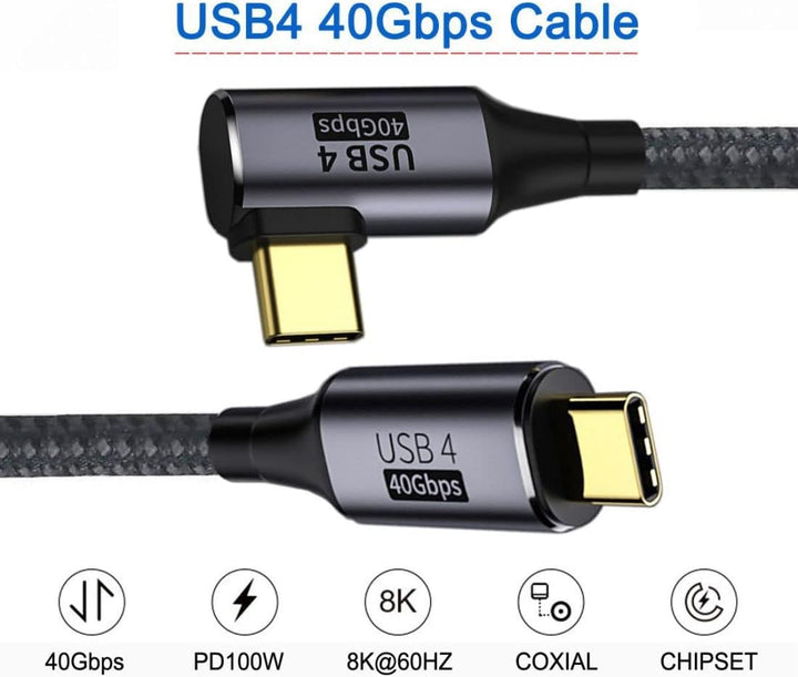 ChenYang CY 90 Grad abgewinkelt USB-C auf Type-C USB4 Kabel 40 Gbit/s mit 100W Aufladung UHD 8K 5K 4