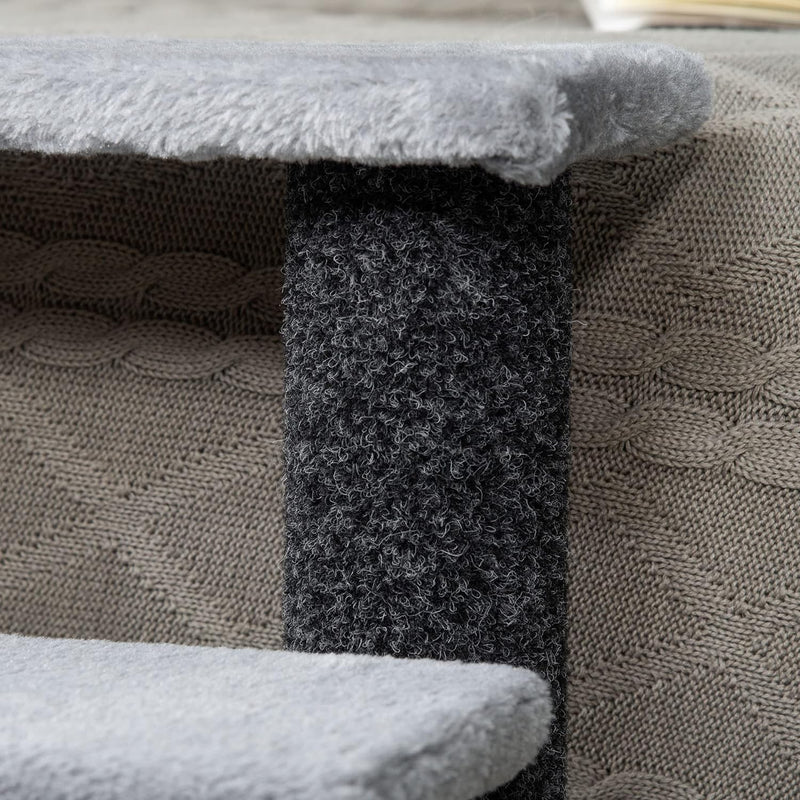 PawHut Haustiertreppe Katzentreppe mit Kratzbaum Ball 4-stufige Hundetreppe Tiertreppe Spanplatte Pl
