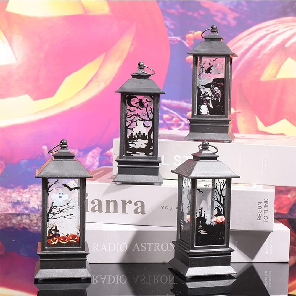 4 Stück Halloween Deko Kürbis Laterne 13cm Hohe, Halloween Laterne Outdoor mit LED Kerze, Halloween
