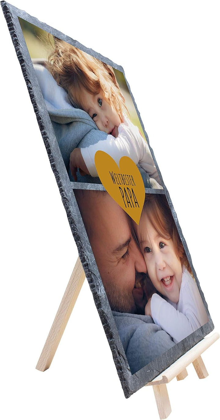 wandmotiv24 Schiefertafel Bester Papa, Aufstellschild 2 Bilder inkl. Spruch & Herz, Holz-Staffelei,