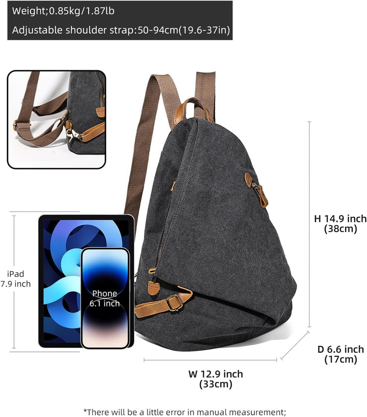 Retro Segeltuch Rucksack Canvas Vintage Rucksäcke Echtleder Daypack Reisetasche Schulterrucksack für