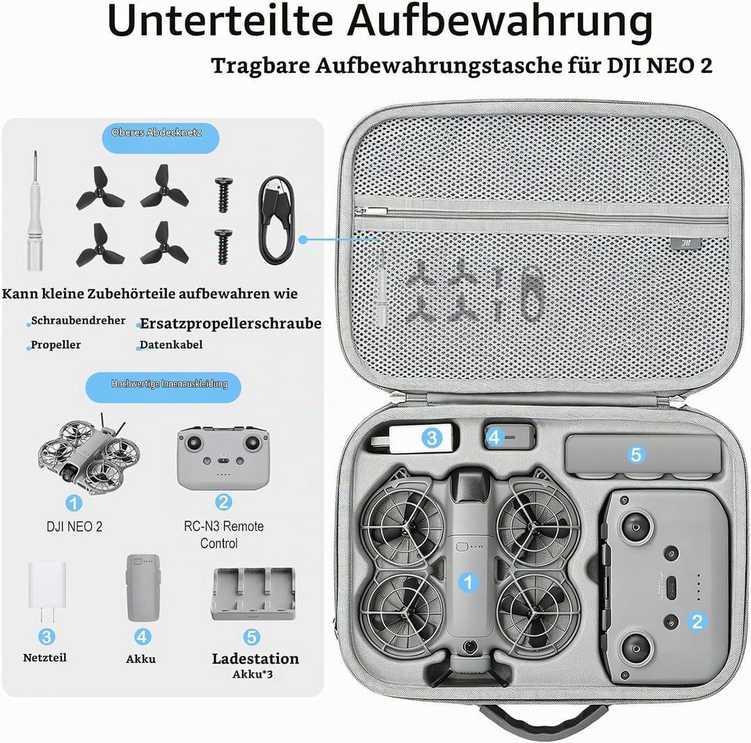 Tasche für DJI Neo 2 Fly More Combo, Neo 2 Tasche Hartschalen Case für DJI Neo 2 Zubehör, Kompakte R