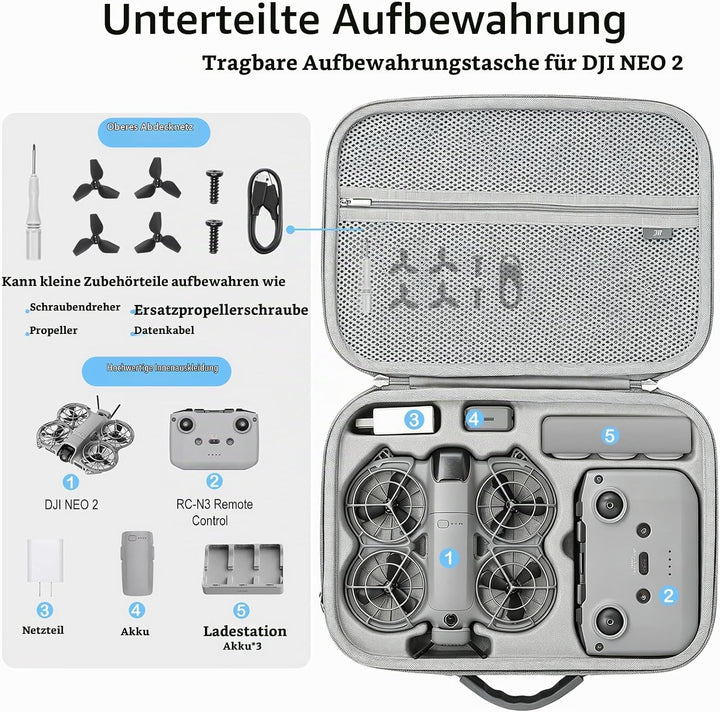 Tasche für DJI Neo 2 Fly More Combo, Neo 2 Tasche Hartschalen Case für DJI Neo 2 Zubehör, Kompakte R