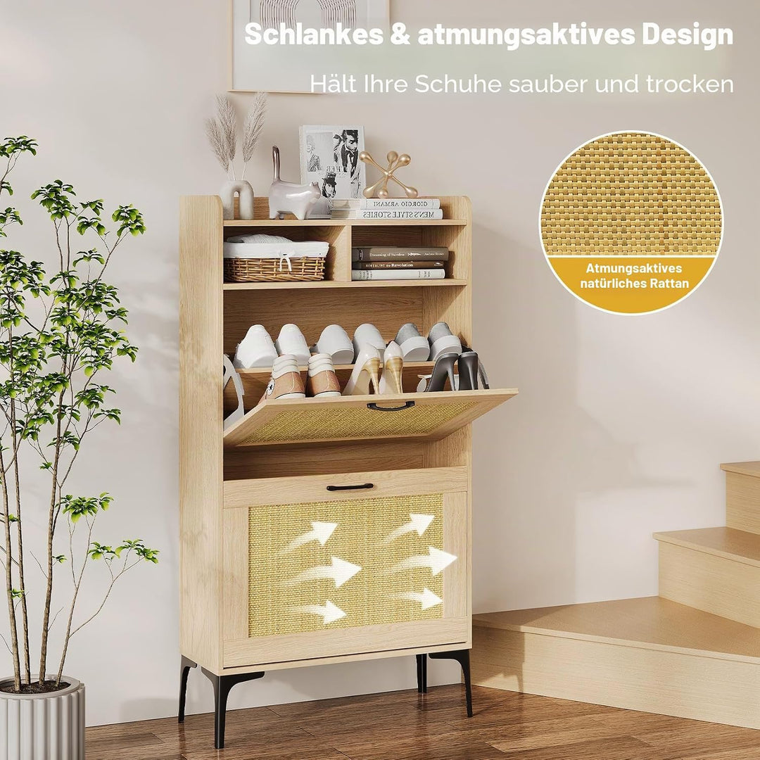 Dripex Schuhschrank, Schuhkipper mit 2 Flip-Schubladen,Schuhregal schmal mit Metallfüssen, verstellb