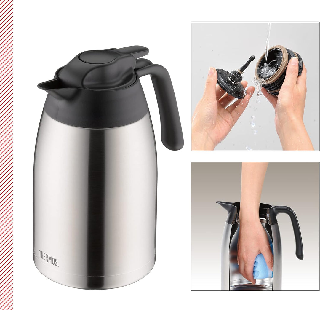 THERMOS THV 1,50l, steel, Thermoskanne 1,5l aus Edelstahl, 12 h heiss / 24 h kalt, absolut dicht, gr