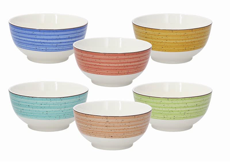 Tognana Kaleido Breakfast Bowls Set of 6 14 cm Diameter Bone China Porcelain