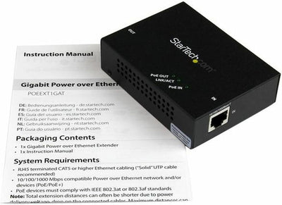 StarTech.com Gigabit PoE+ Extender, 802.3at/af, 100m, Power over Ethernet Extender, PoE Repeater / V